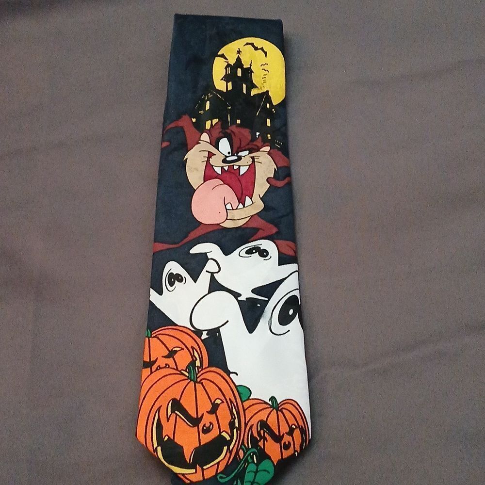 Looney Tunes Mania Vintage Taz ghosts pumpkins Halloween tie EUC
